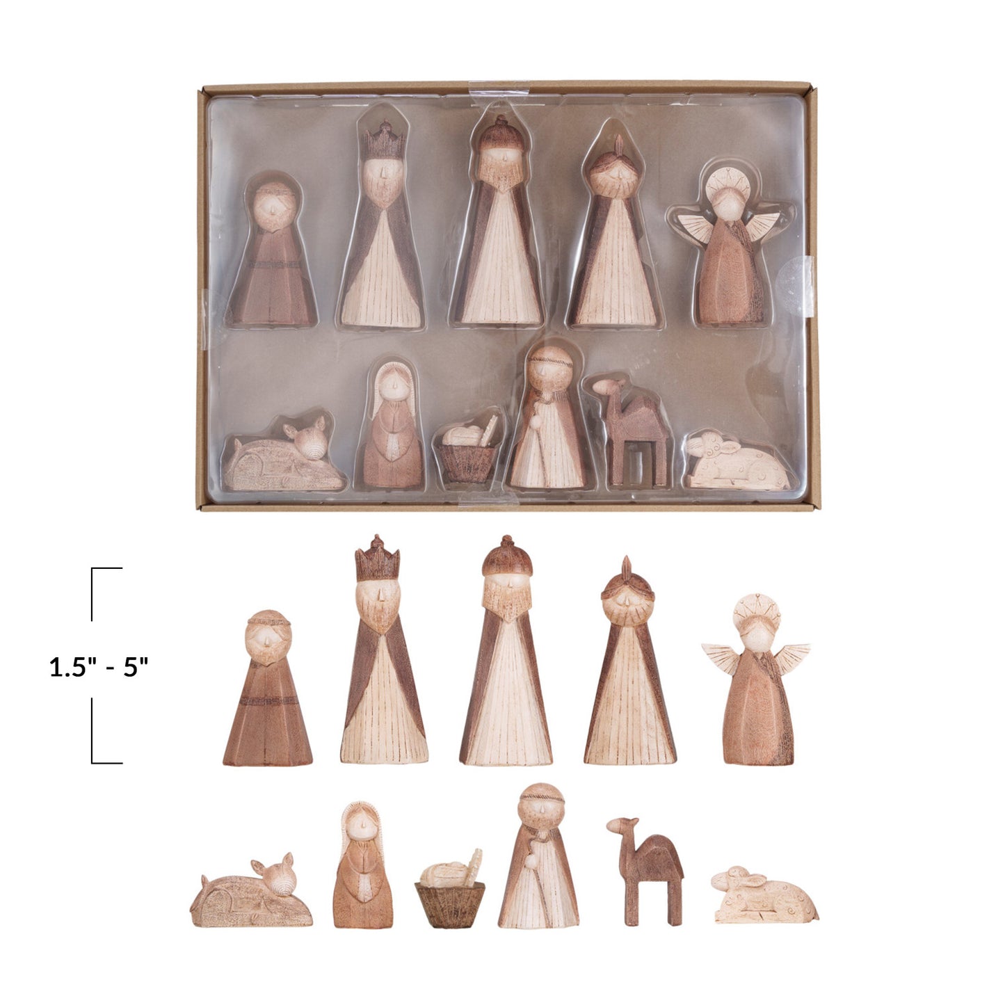Resin Nativity, Wood Finish Box. Set of 11 by Creative Co-Op