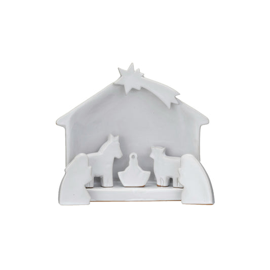 Stoneware Nativity, Reactive Glaze, White, Set of 6 (Each One Will Vary) by Creative Co-Op