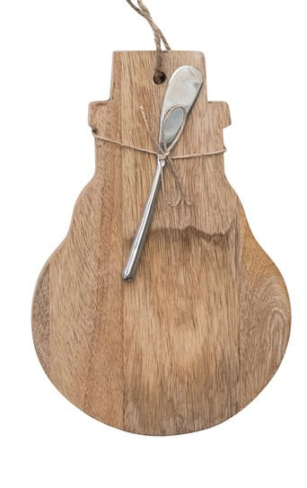 Mango Wood Board & Canape Knife, Set of 2 Tied with Jute, 6 Styles by Creative Co-Op