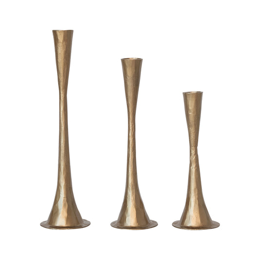 Set of 3 Hand-Forged Cast Iron Taper Holders, Antique Brass Finish by Creative Co-Op