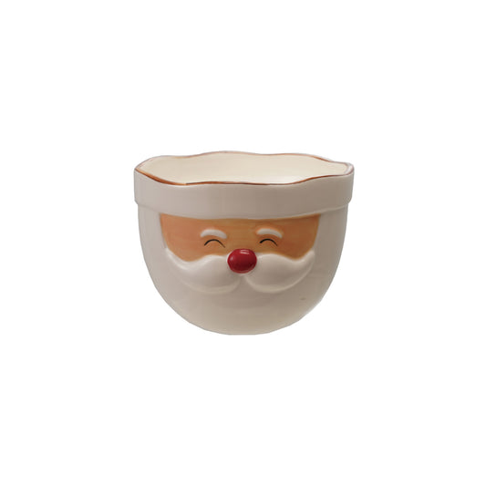 Stoneware Santa Head Shaped Mixing Bowl with Red Rim, Red & White by Creative Co-Op