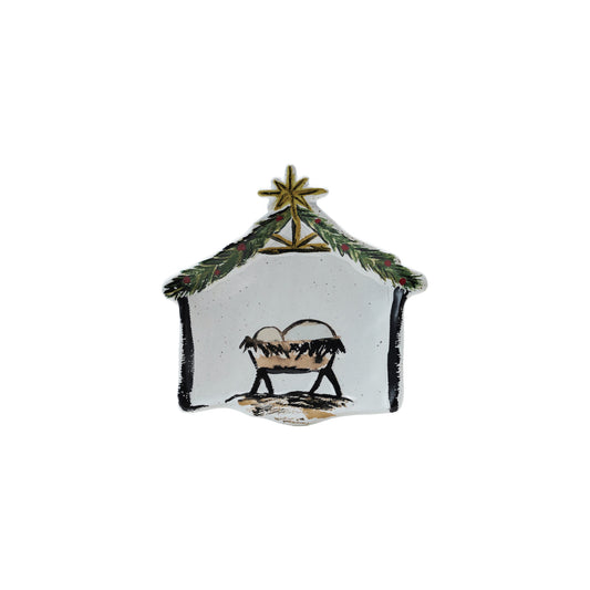 6"L Stoneware Baby Jesus in a Manger Shaped Dish by Creative Co-Op