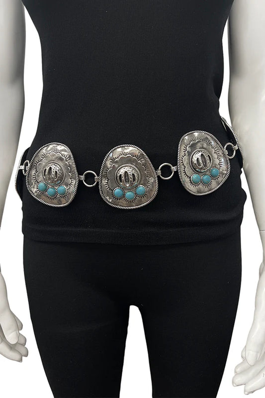 Tipi Cowboy Hat Concho Belt with Turquoise
