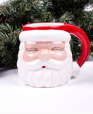 8 Oak Lane Red Santa Coffee Mug, featuring Santa's face with red hat and handle, perfect for Christmas beverages.
