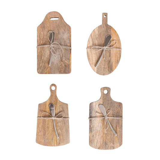 Mango Wood Cheese/Cutting Board with Handle & Canape Knife