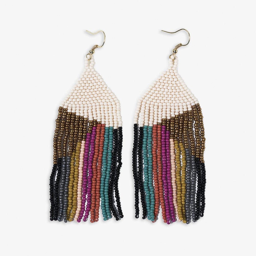Elise Angle with Stripes Beaded Fringe Earrings by Ink + Alloy
