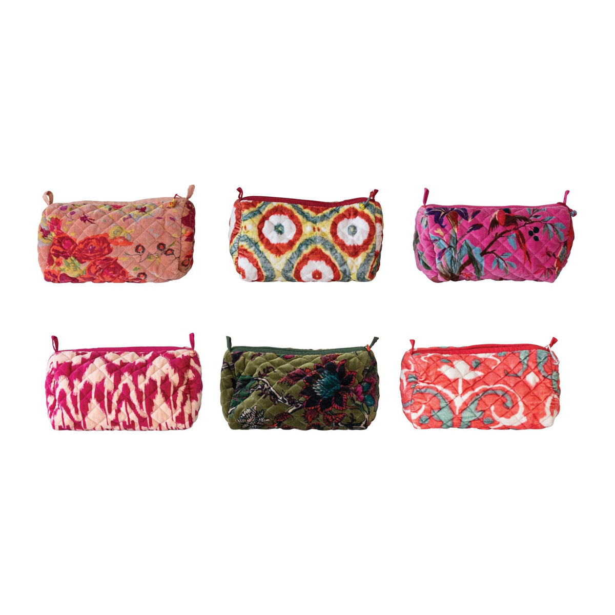 Quilted Cotton Velvet Zip Pouch, 9 in | Creative Co-op