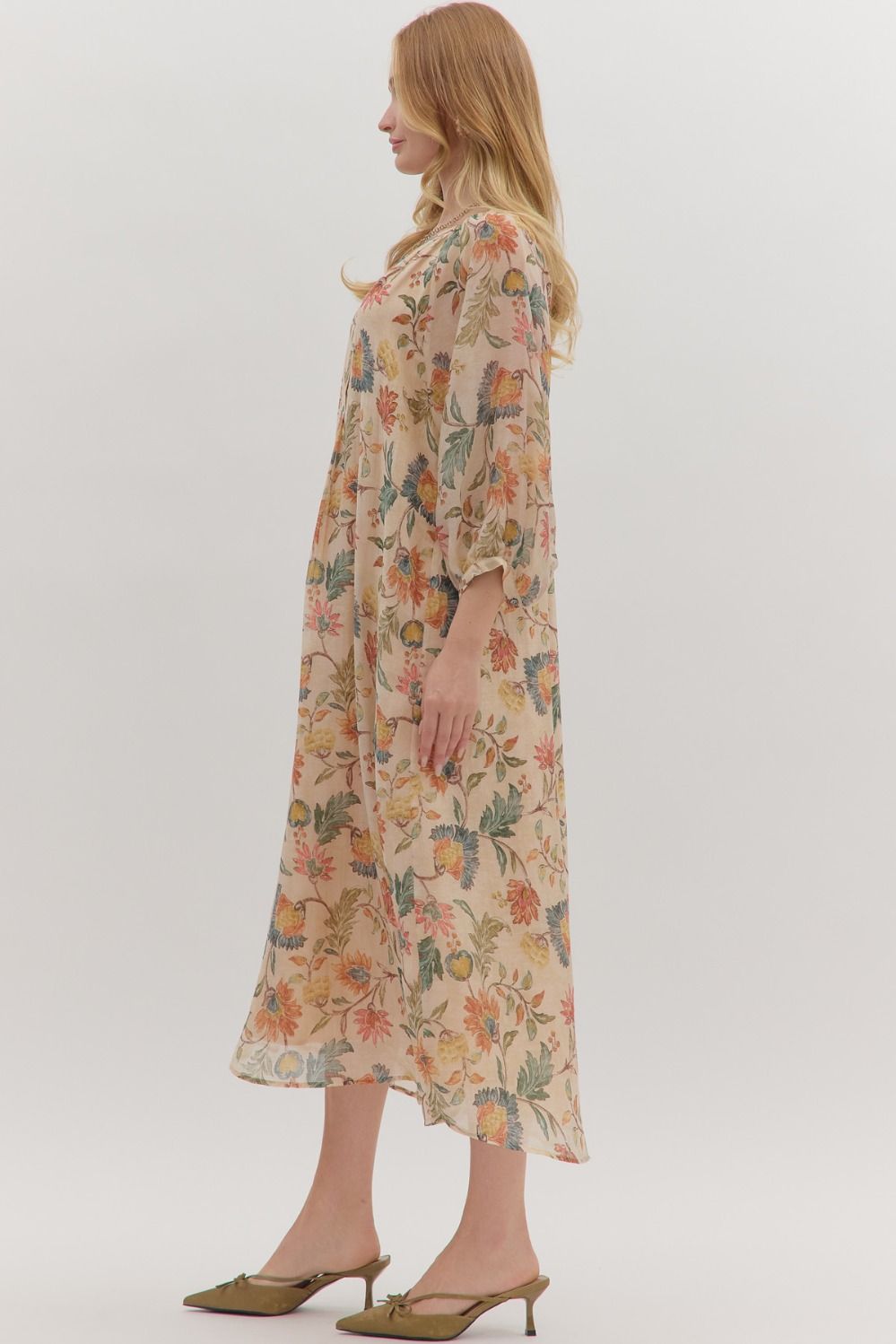 Botanical Print Long Sleeve Midi Dress by Entro