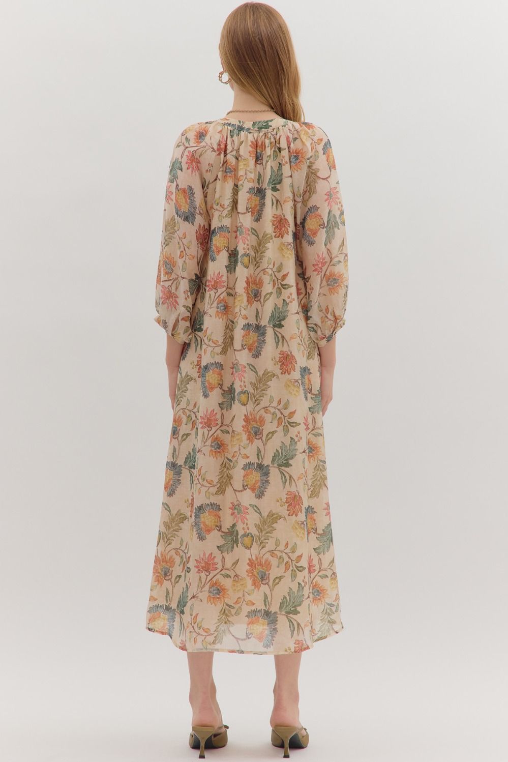 Botanical Print Long Sleeve Midi Dress by Entro