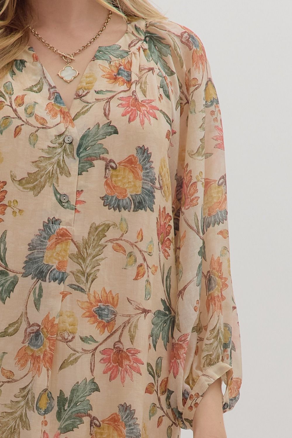 Botanical Print Long Sleeve Midi Dress by Entro