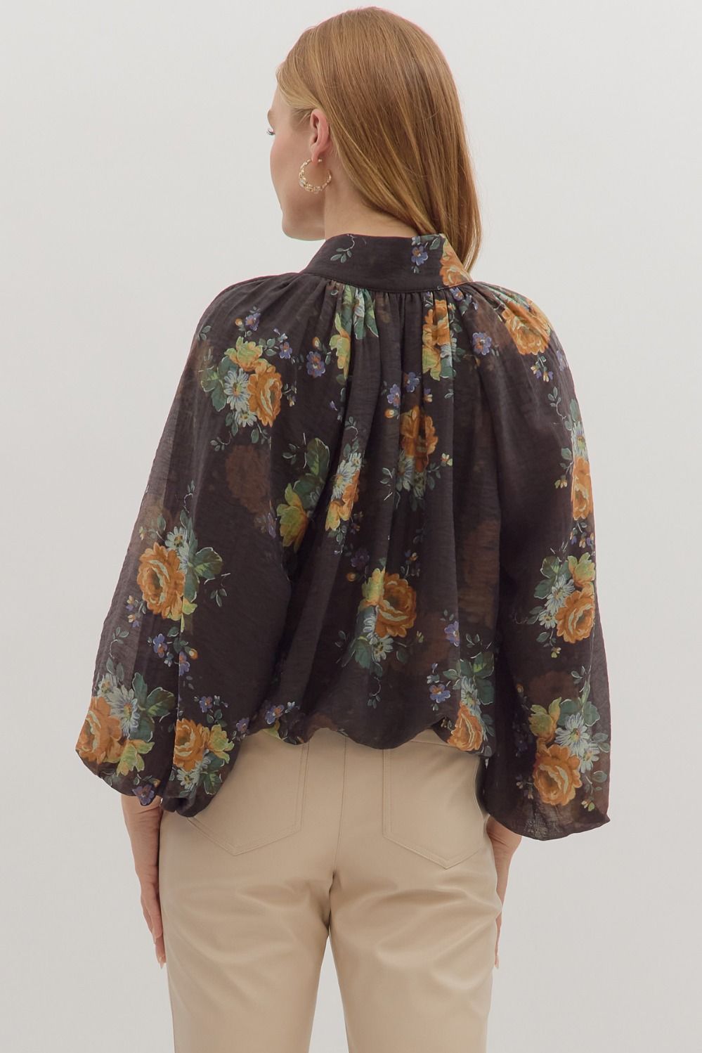 Floral Print Long Sleeve Top in Chocolate by Entro