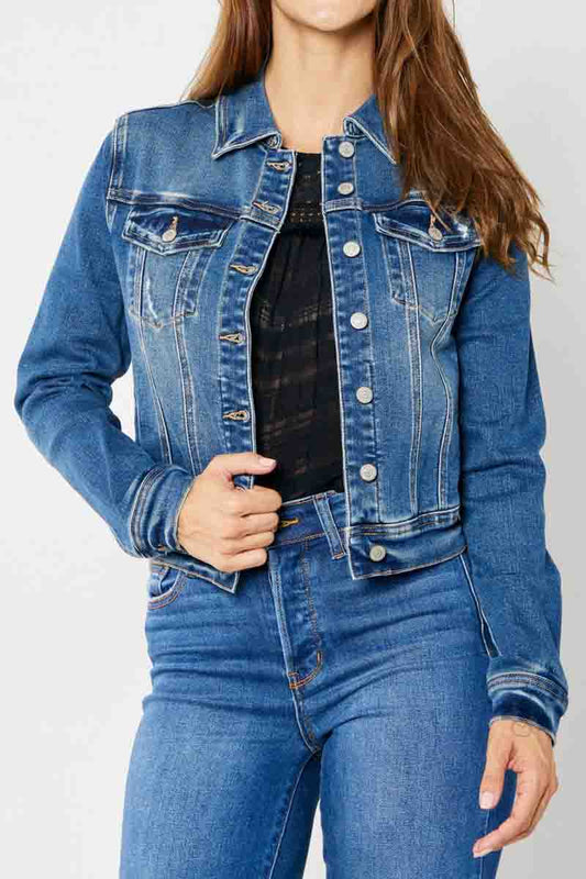 Classic Destroy Denim Jacket in Dark by Judy Blue