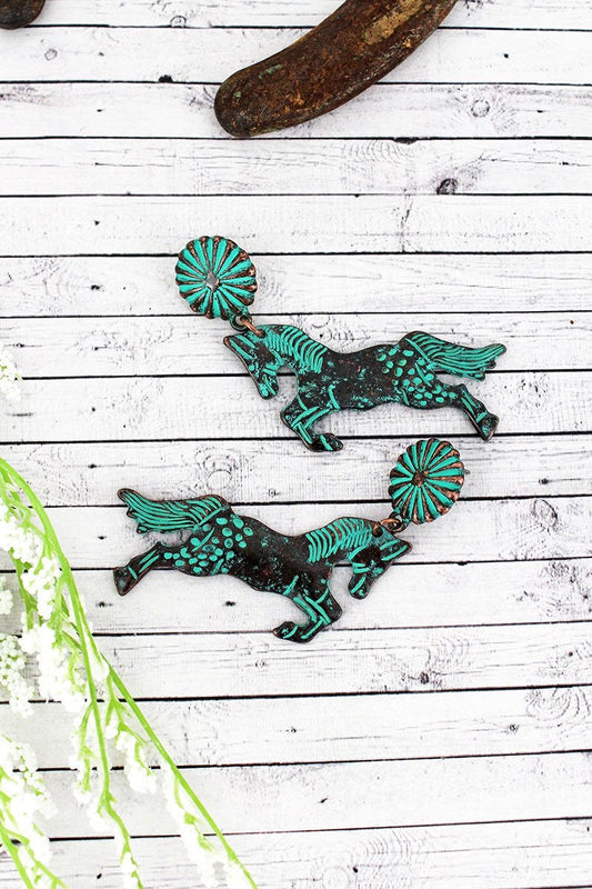 Tipi Western Patina Horse Earrings