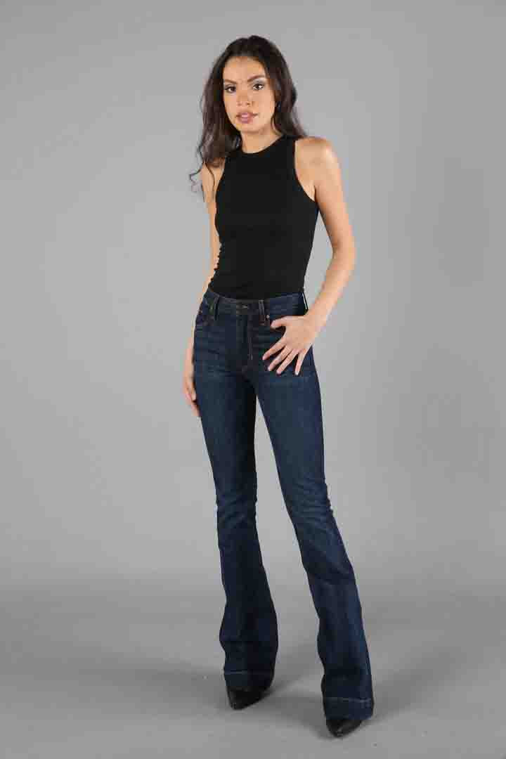 Jennifer Flare Leg High Rise Jeans in Blue by Kimes Ranch