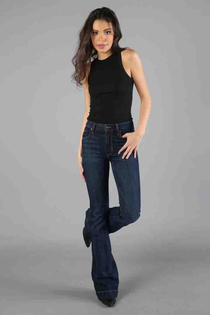 Jennifer Flare Leg High Rise Jeans in Blue by Kimes Ranch