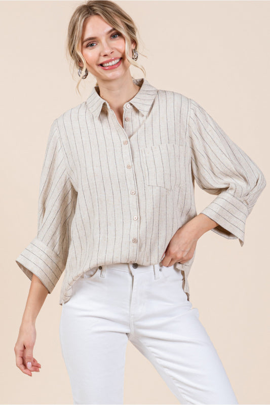 Striped Linen Top in Off White by Jodifl