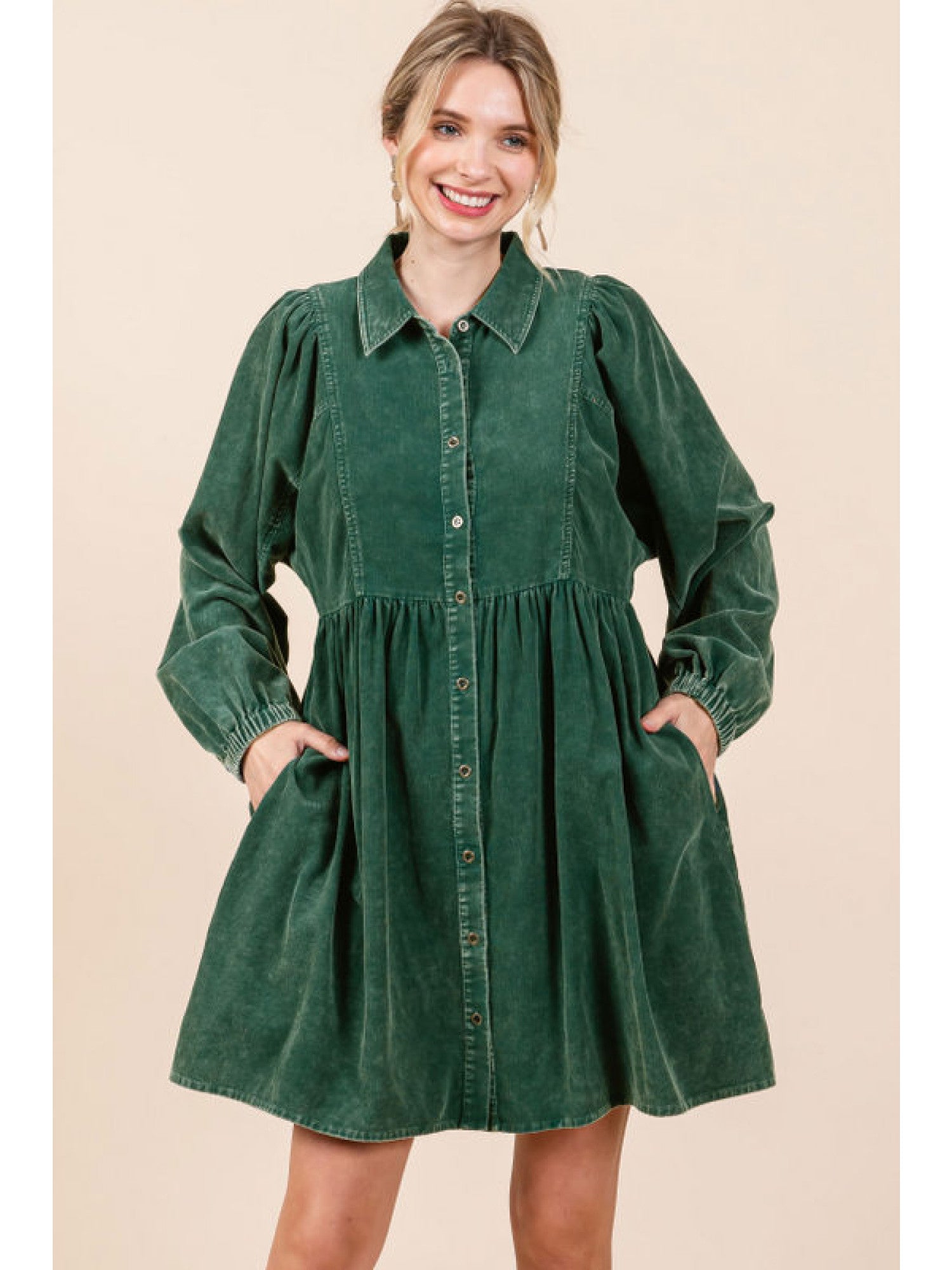 Washing Cotton Baby Doll Dress in Hunter Green by Jodifl – P NEMIR Dry Goods Co