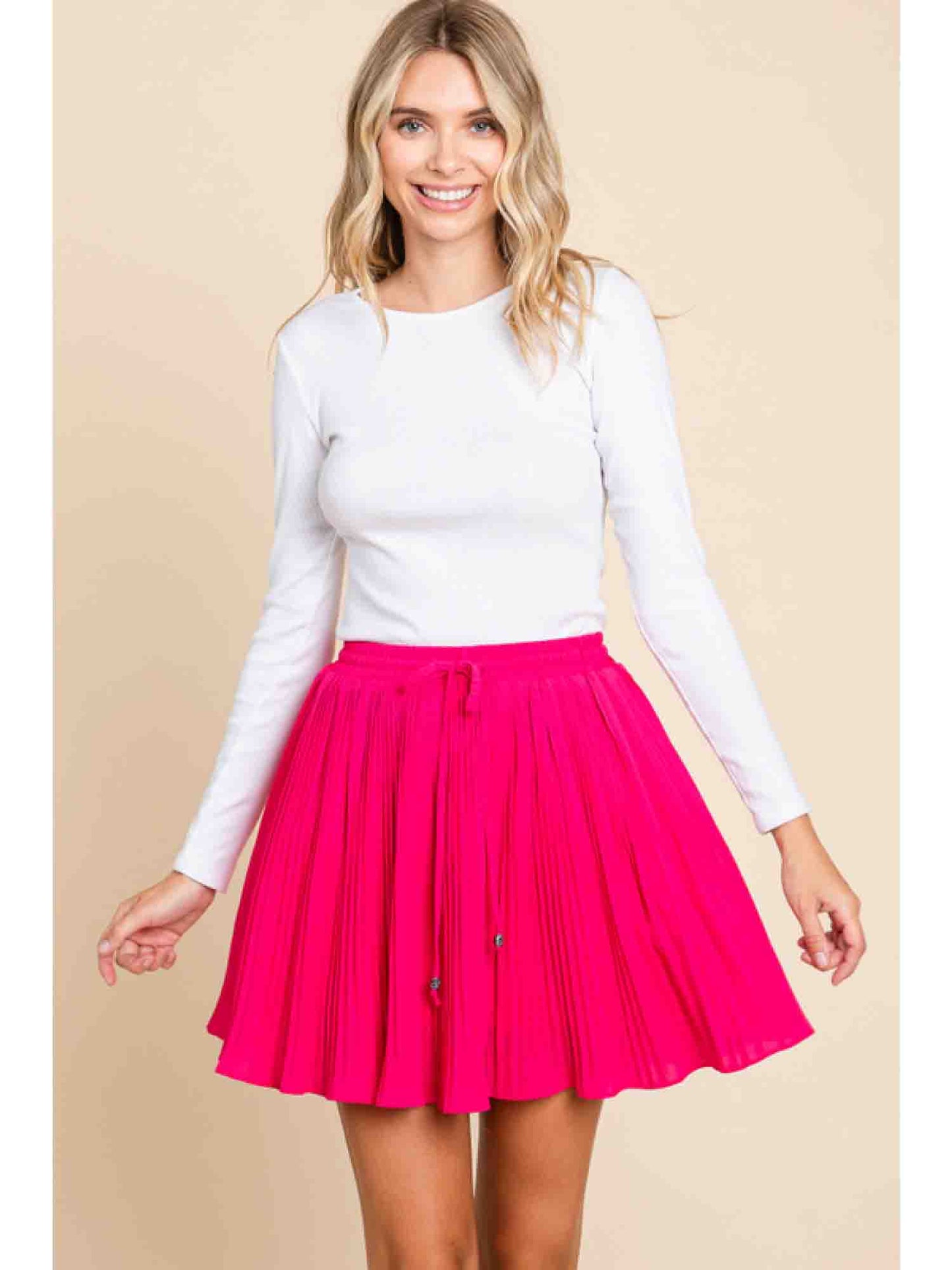 Solid Pleated Skirt in Hot Pink by Jodifl