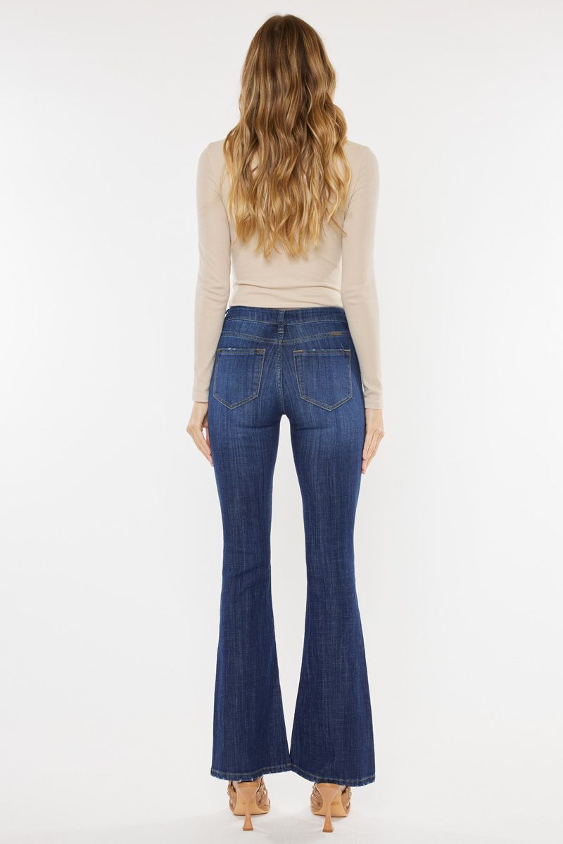 Petite Mid-Rise Flare Jeans in Dark Blue by KanCan