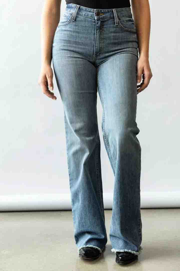 Olivia Wide Leg High Rise Jeans in Medium Blue by Kimes Ranch