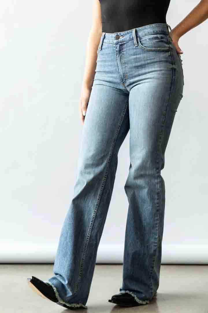 Olivia Wide Leg High Rise Jeans in Medium Blue by Kimes Ranch