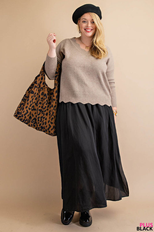 Black Plus A-Line Skirt with Side Slit