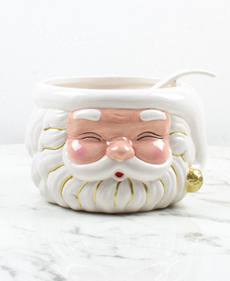 Santa Claus punch bowl with ladle, white ceramic with red nose & gold accents from 8 Oak Lane.