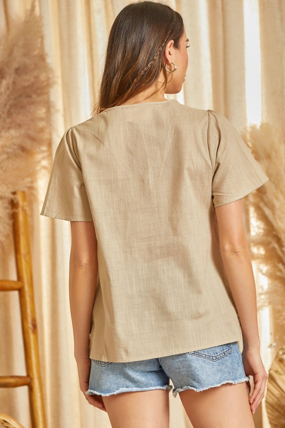 Milley Linen Embroidered Short Sleeve Blouse