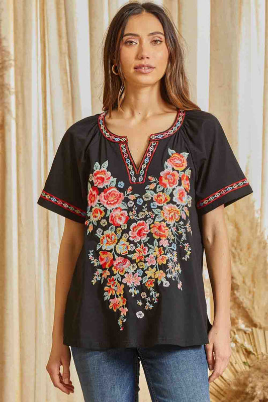 Embroidered Tunic Top Black