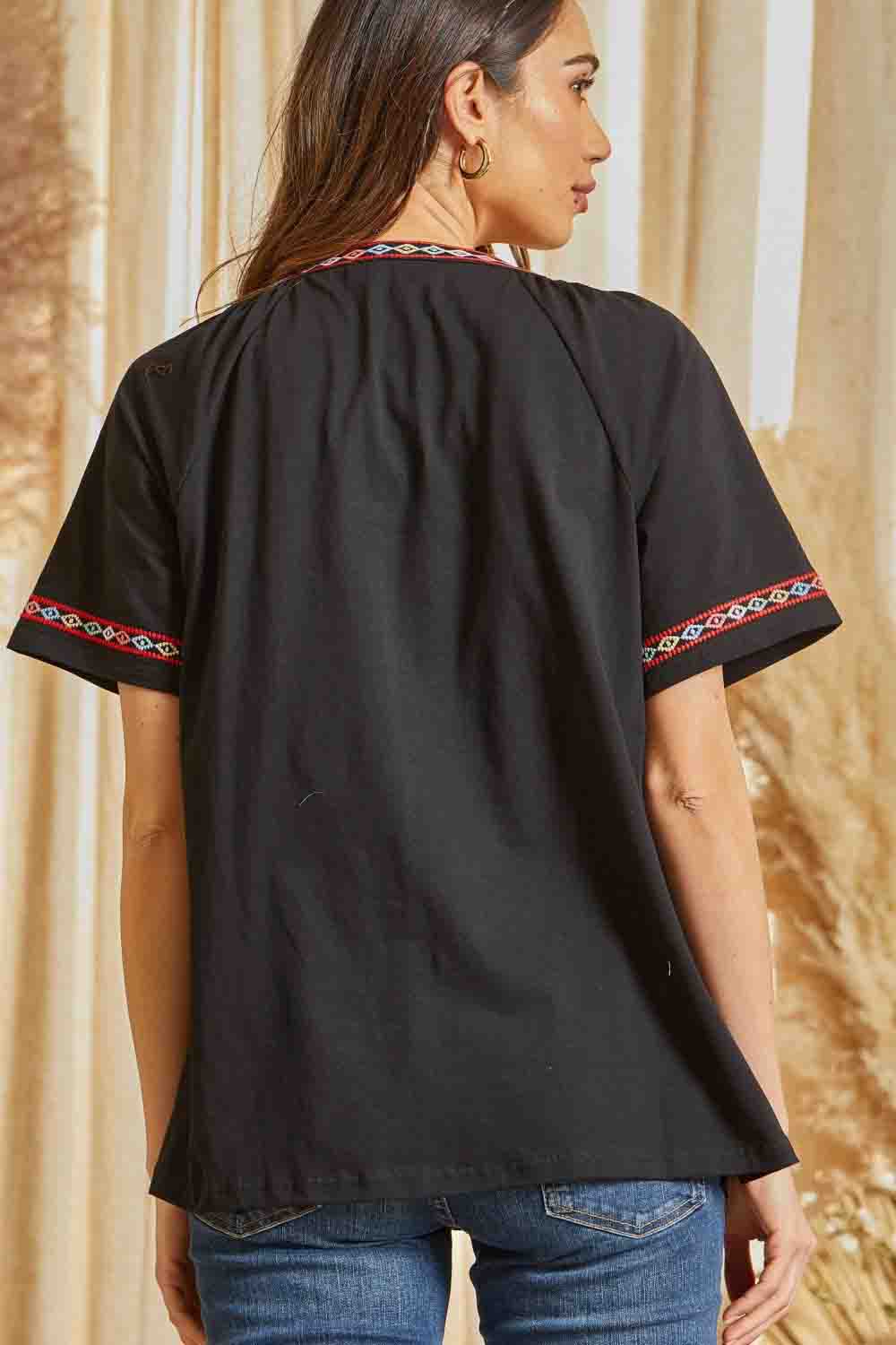 Embroidered Tunic Top Black