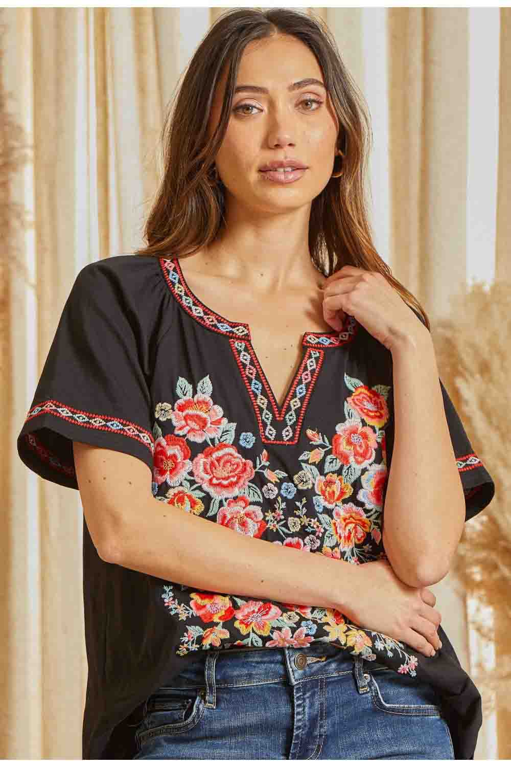 Embroidered Tunic Top Black