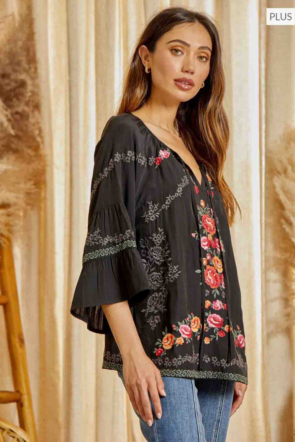 Floral Embroidered Tunic Plus Top