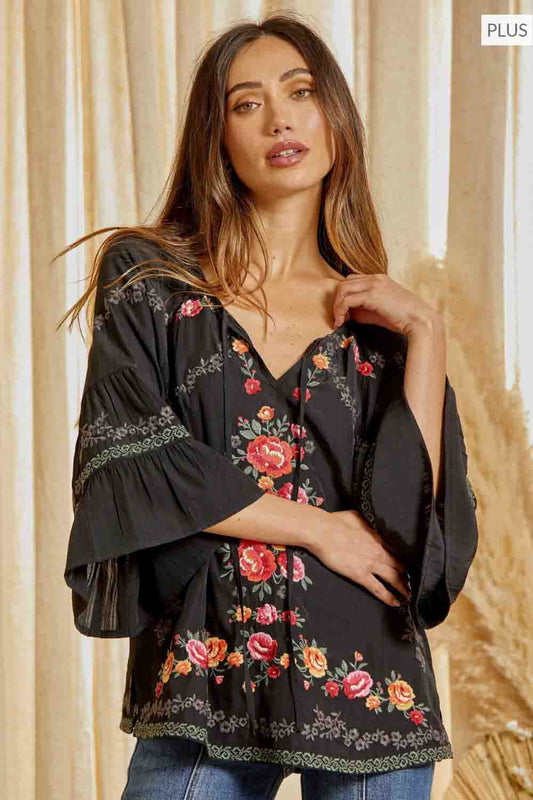 Floral Embroidered Tunic Plus Top