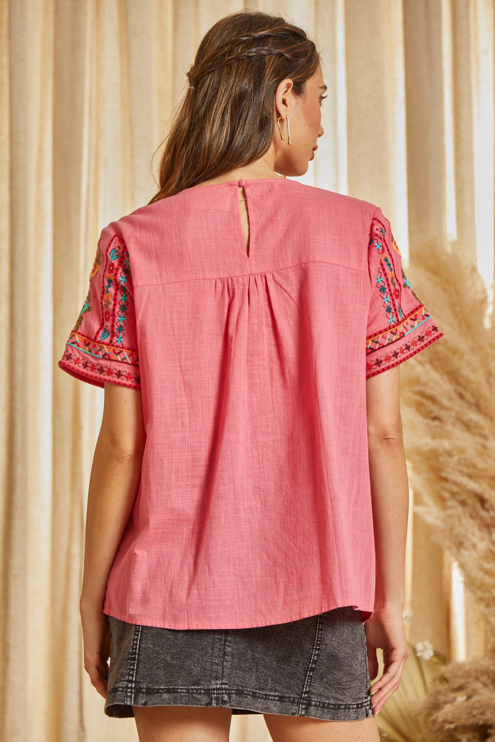 Macy Pink Embroidered Blouse