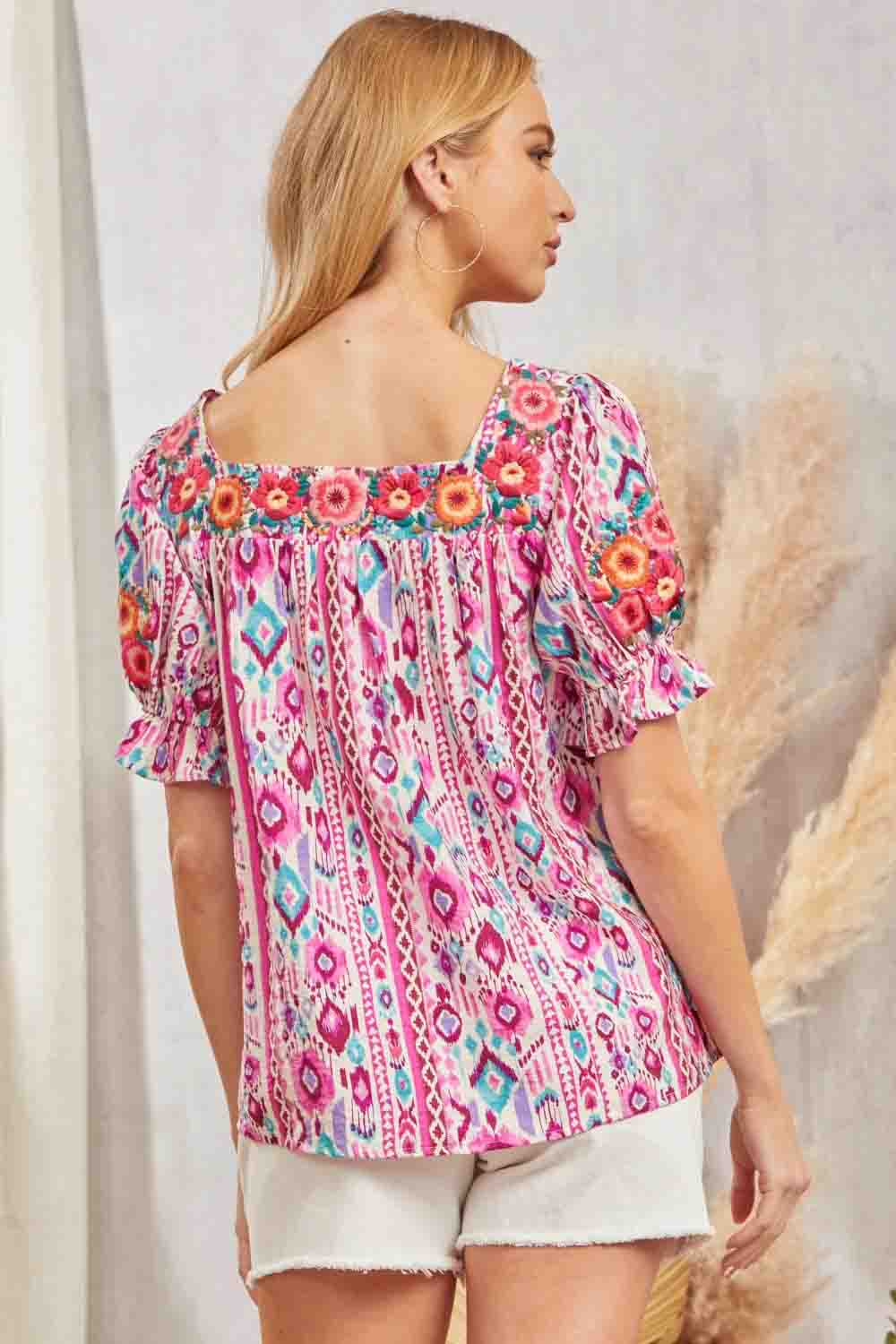 Aztec and Floral Embroidered Shirt by Savanna Jane