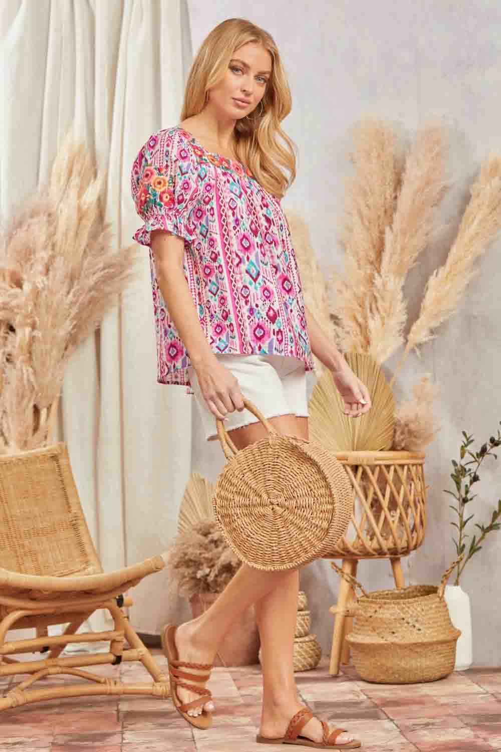 Aztec and Floral Embroidered Shirt by Savanna Jane
