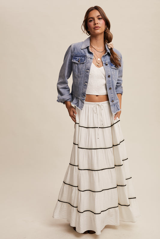 Ruffled Hem Denim Jacket by Listicle