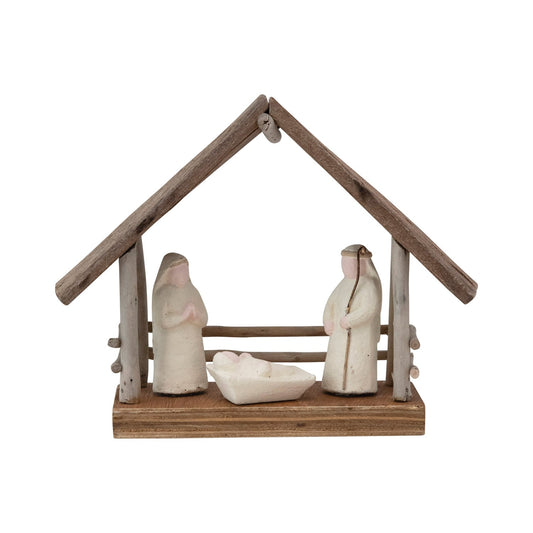Driftwood Paper Mache Nativity with Base from Creative Co-Op