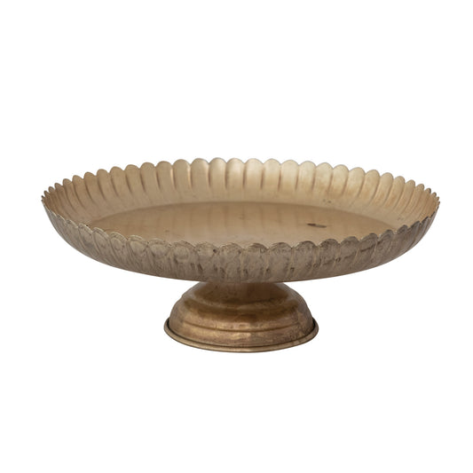 Metal Scalloped Pedestal in Distressed Antique Silver Finish by Creative Co-Op