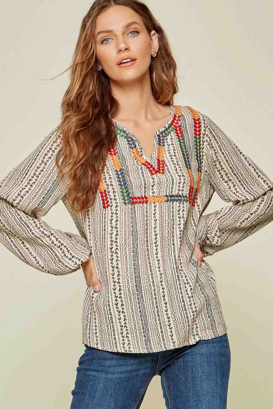 Natural Long Sleeve Color Block Top