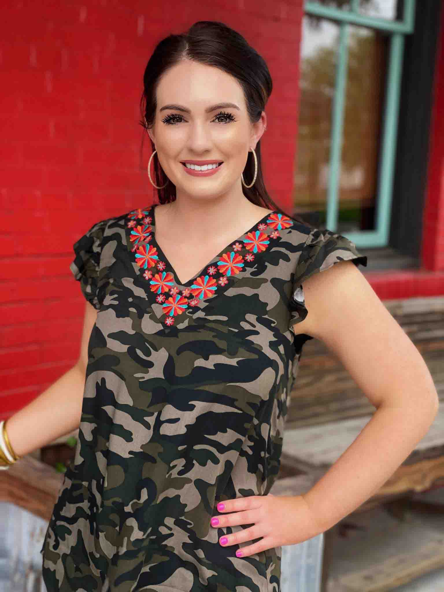 Kelly Camo V-Neck Top