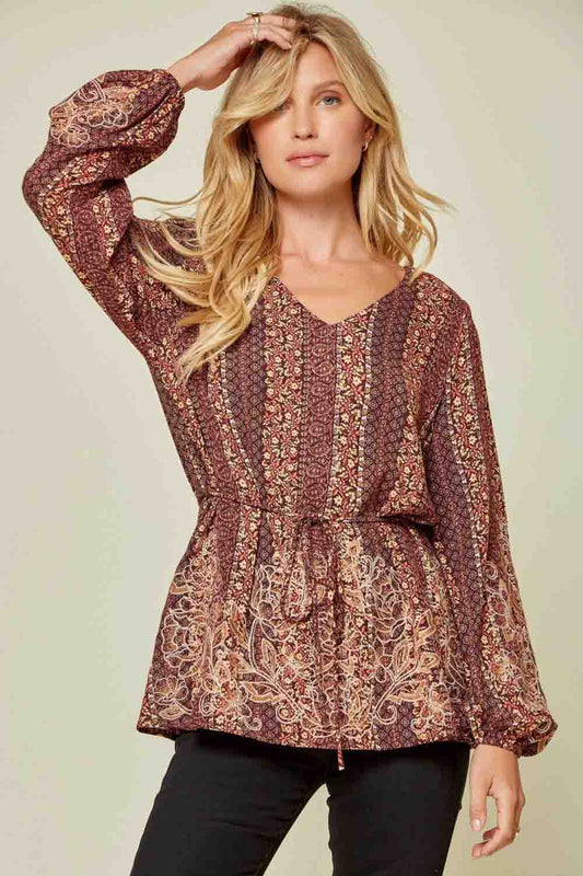 VNeck Floral Emb Print Blouse Plus