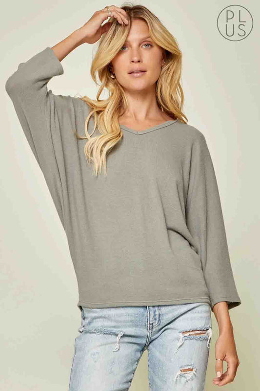 Lt Olive V-Neck Dolman Sleeve Top Plus