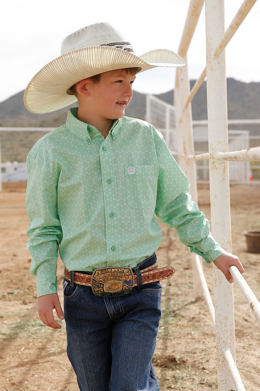 Boys Cinch LSL Green Print