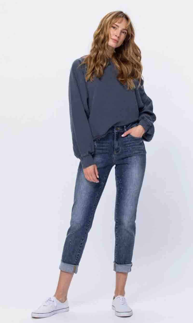 Hi-Rise Boyfriend Bleach Ankle Jeans