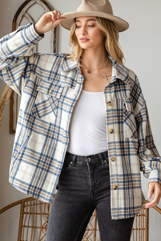 Women Plus Plaid Shacket Blue