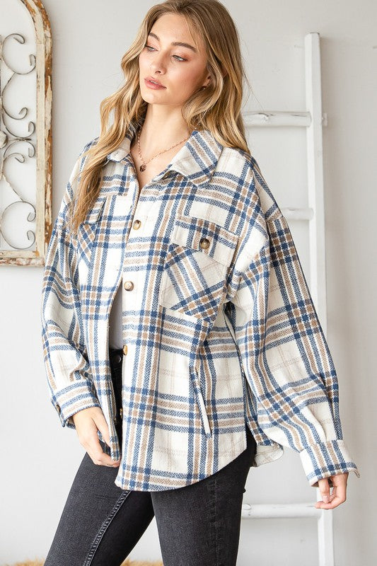 Women Plus Plaid Shacket Blue
