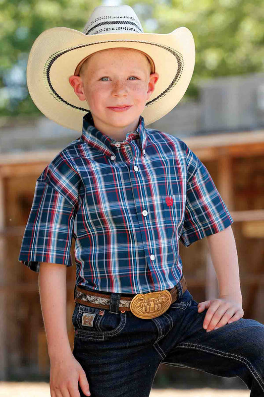 Boys Cinch Shirt Short-Sleeve Button-down Plaid