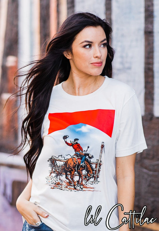 Bucking Horse Banner Tee Ivory