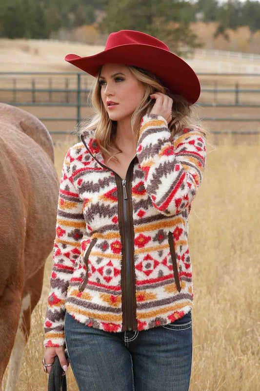Cinch Womens Fleece Jacket Ivory-Red